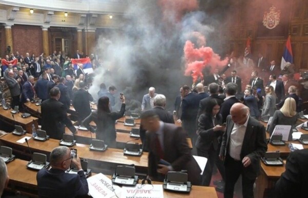 Chaos in the Serbian Parliament